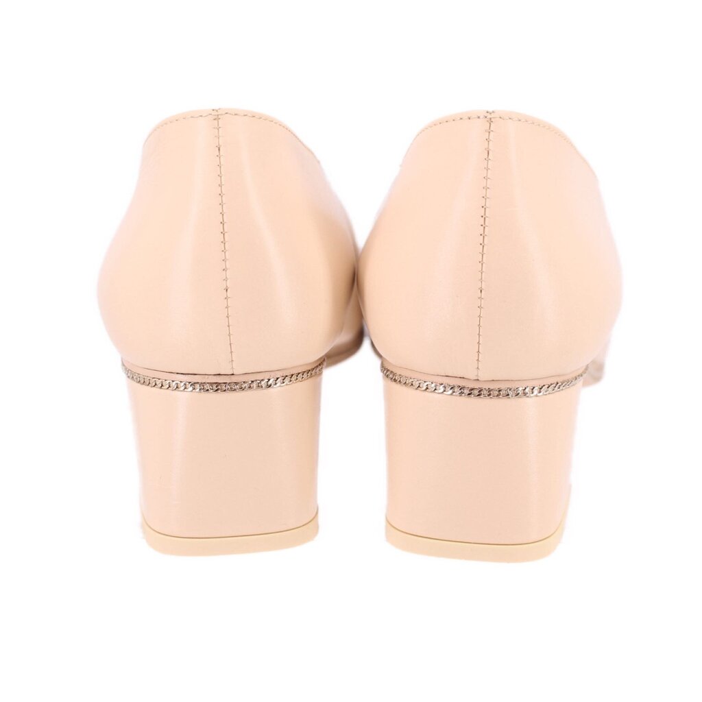 Nude back view heels with covered heel and metal-trimmed runner detail