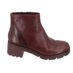 Camper maroon leather ankle booties with lug sole and folded cuff