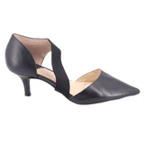 Black pointed-toe kitten heels with slingback strap and slim heel