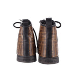 Pair of FENDI Zucca high-top sneakers, brown canvas with black leather trim