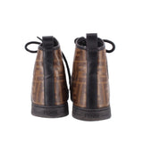 Pair of FENDI Zucca high-top sneakers, brown canvas with black leather trim