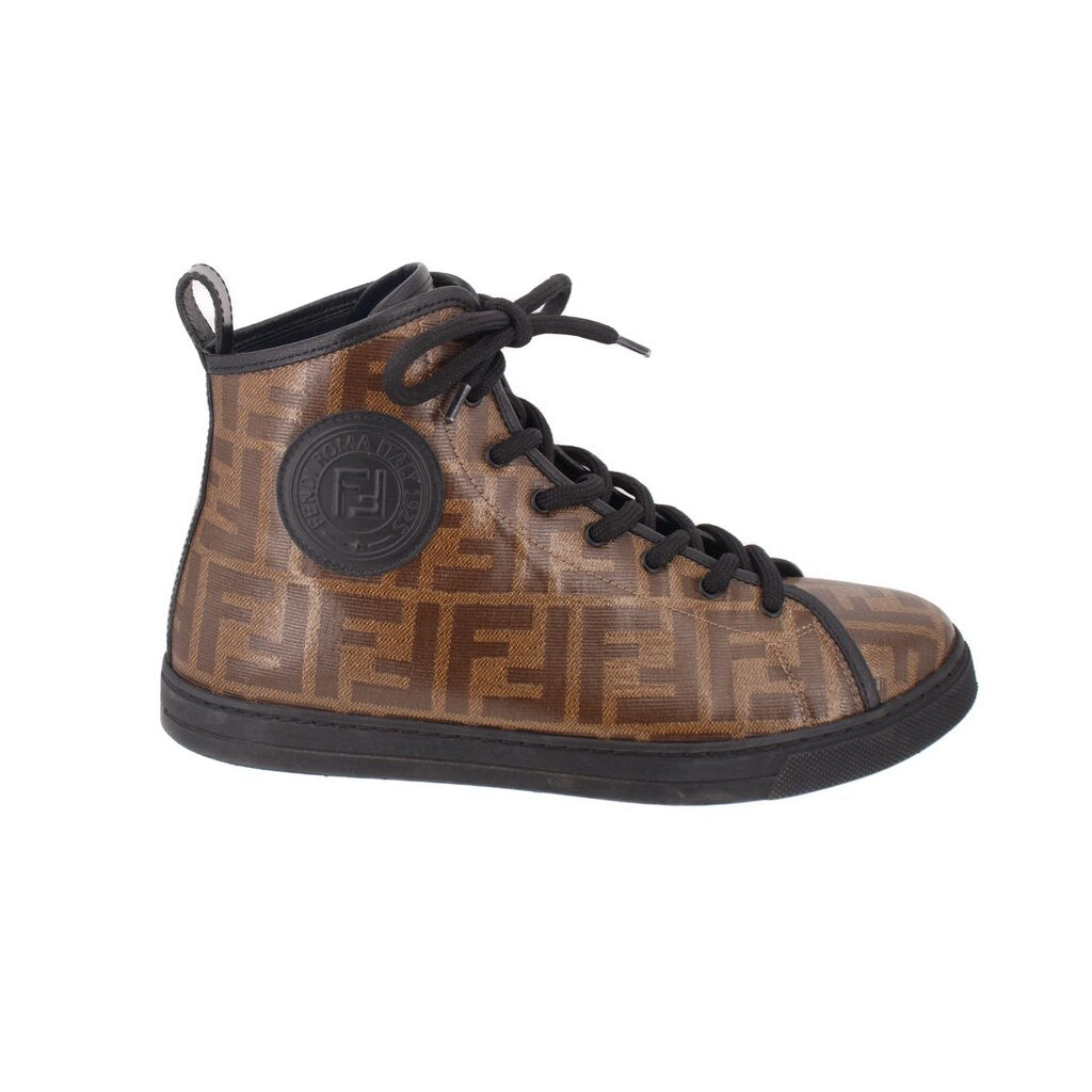 FENDI Zucca lace-up sneakers with round logo patch and FF monogram upper