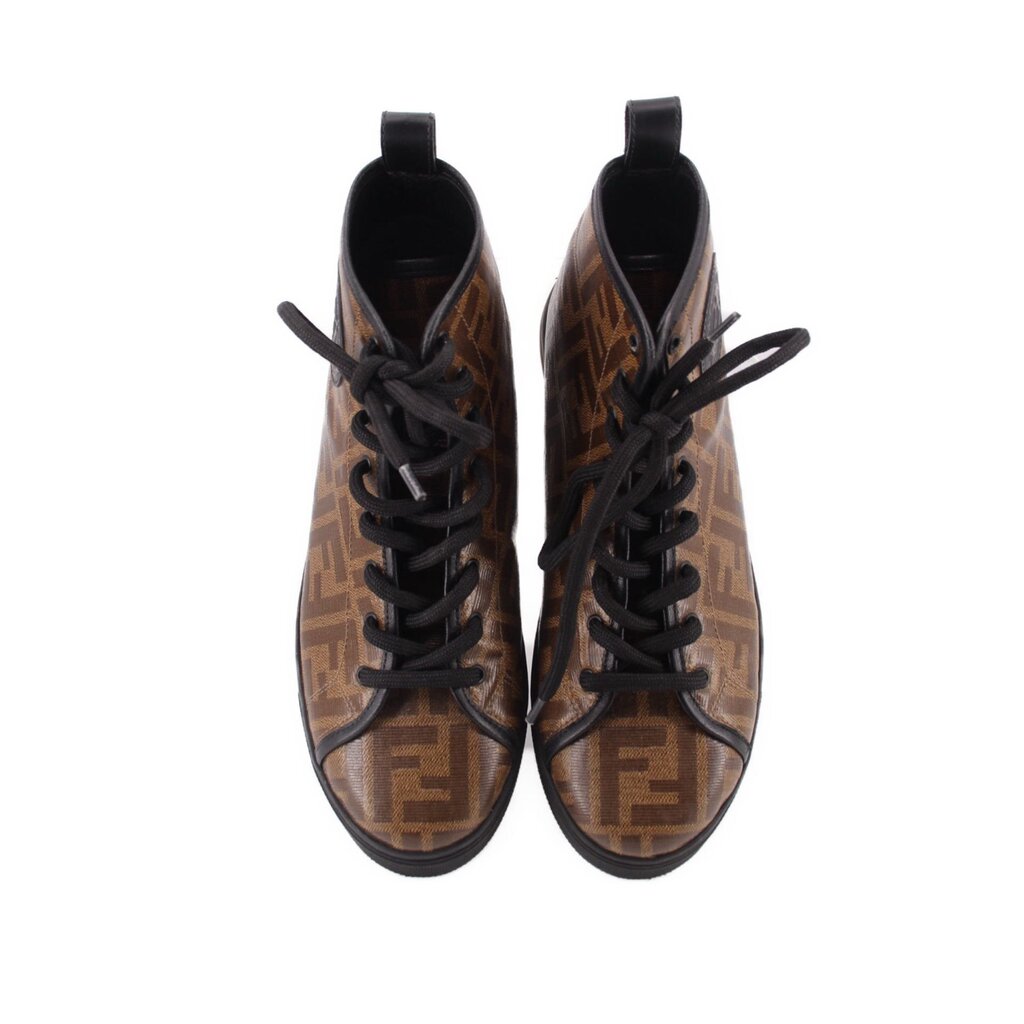 FENDI Zucca high-top sneakers, brown FF-print fabric with black laces