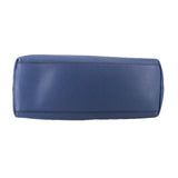 Blue leather GUCCI Soho chain tote bag bottom view with smooth exterior and stitched edges.
