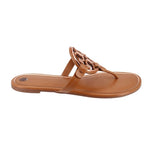 Tan thong sandals with flat sole and cutout TORY BURCH logo detail
