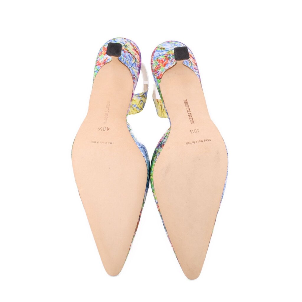Back view slingback floral heels with stiletto heel and pointed toe