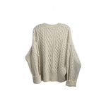 Cream cable-knit sweater, crew neck with ribbed cuffs and hem