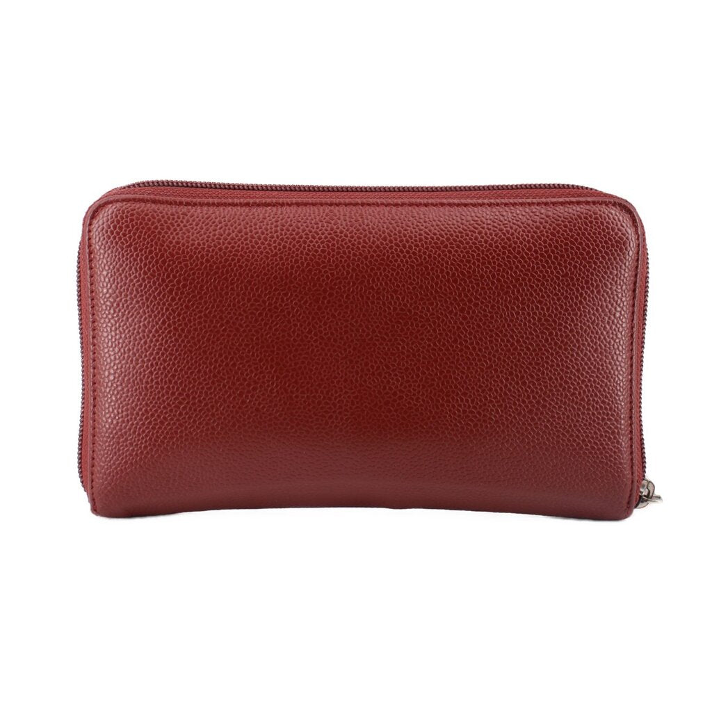 CHANEL red zip-around wallet front profile with metal zipper pull