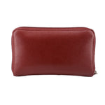 CHANEL red zip-around wallet front profile with metal zipper pull