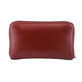 CHANEL red zip-around wallet front profile with metal zipper pull