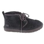 Black suede booties with lace-up front and UGG side logo