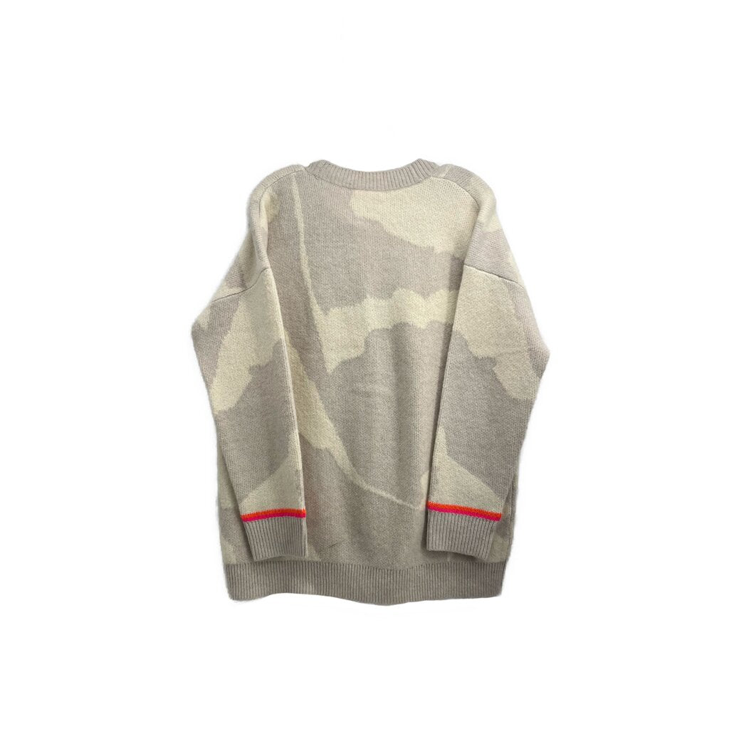 Printed cardigan back with camo print, ribbed collar and hem, red stripe details