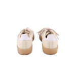 Pair of cream ADIDAS Samba sneakers, back view with heel tabs and gum sole