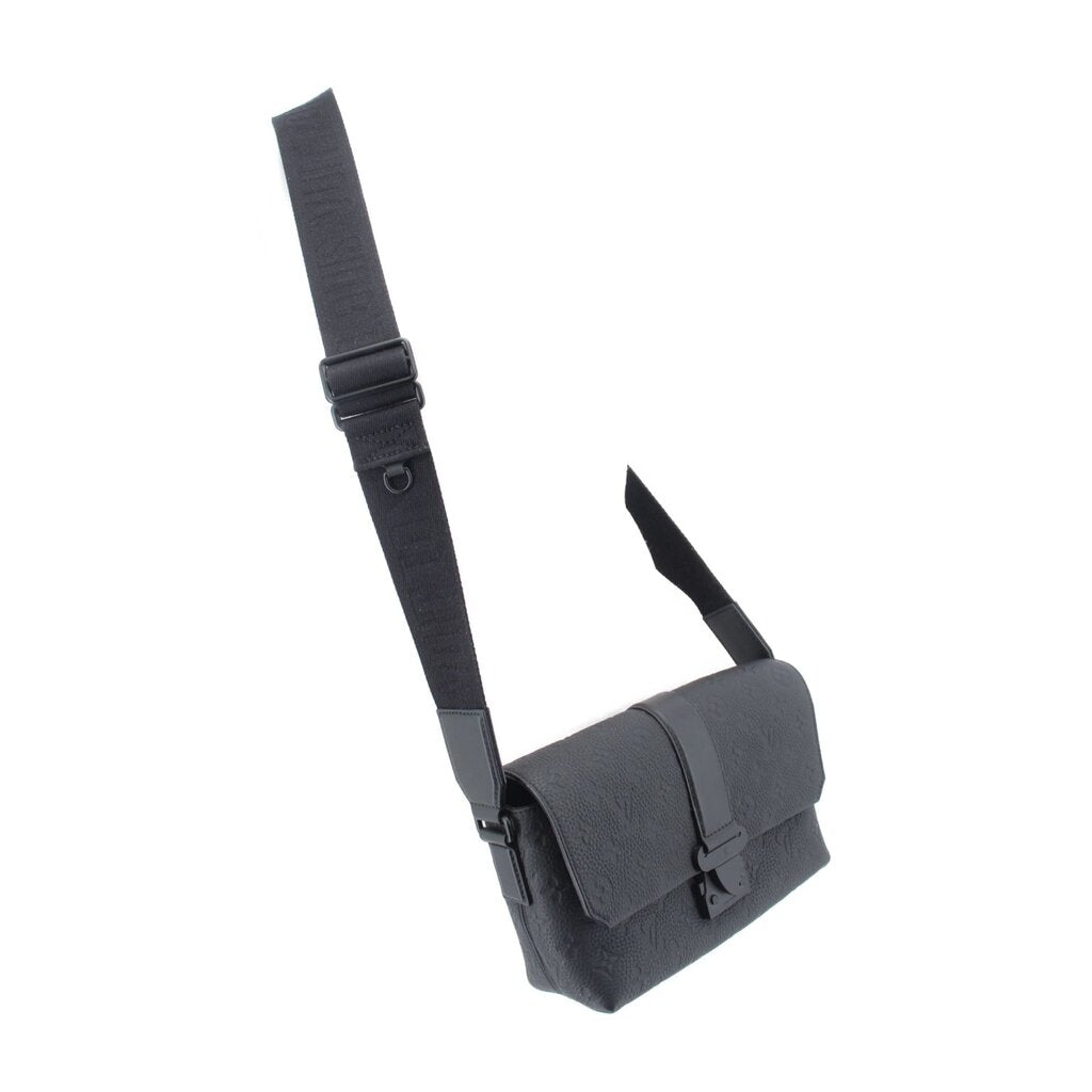 Black leather crossbody messenger bag with adjustable long shoulder strap