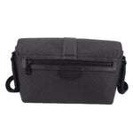 Black leather crossbody messenger bag with front flap and top zip pocket