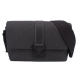 Black leather S-cape messenger crossbody bag with flap and adjustable strap