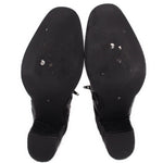 Black ankle boot outsoles with textured tread and block heels