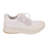 White lace-up sneakers with suede-look overlays and padded collar.
