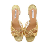 AQUAZZURA CLUB 50 HEELED SANDALS GOLD 40 EU | 9.5 US