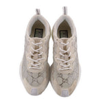 Pair of crystal-embellished sneakers, beige with white laces and cushioned collar