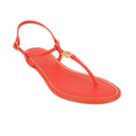 Red thong sandals with ankle strap and gold TORY BURCH logo detail