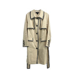 ST JOHN cream trench coat with dark trim and button front, long sleeves