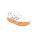 Cream Adidas VL Court Bold sneakers with green and purple stripe detail and gum outsole