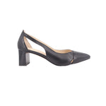 Black leather pointed-toe slingback heels with block heel