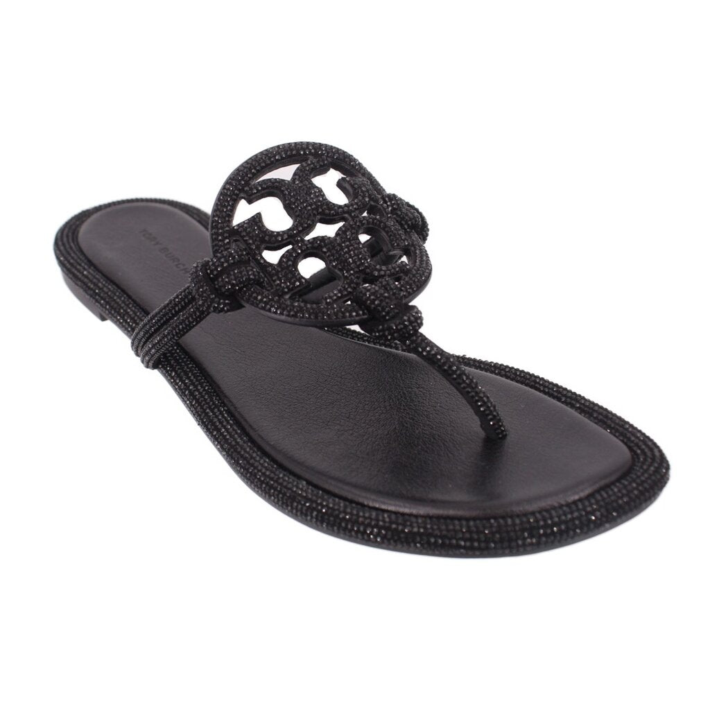 Black thong sandals with braided knot detail and textured slim straps
