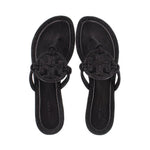 Black knotted thong sandals viewed from above, open toe and footbed