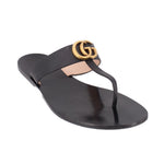 GUCCI Marmont black thong sandals with gold double-G hardware