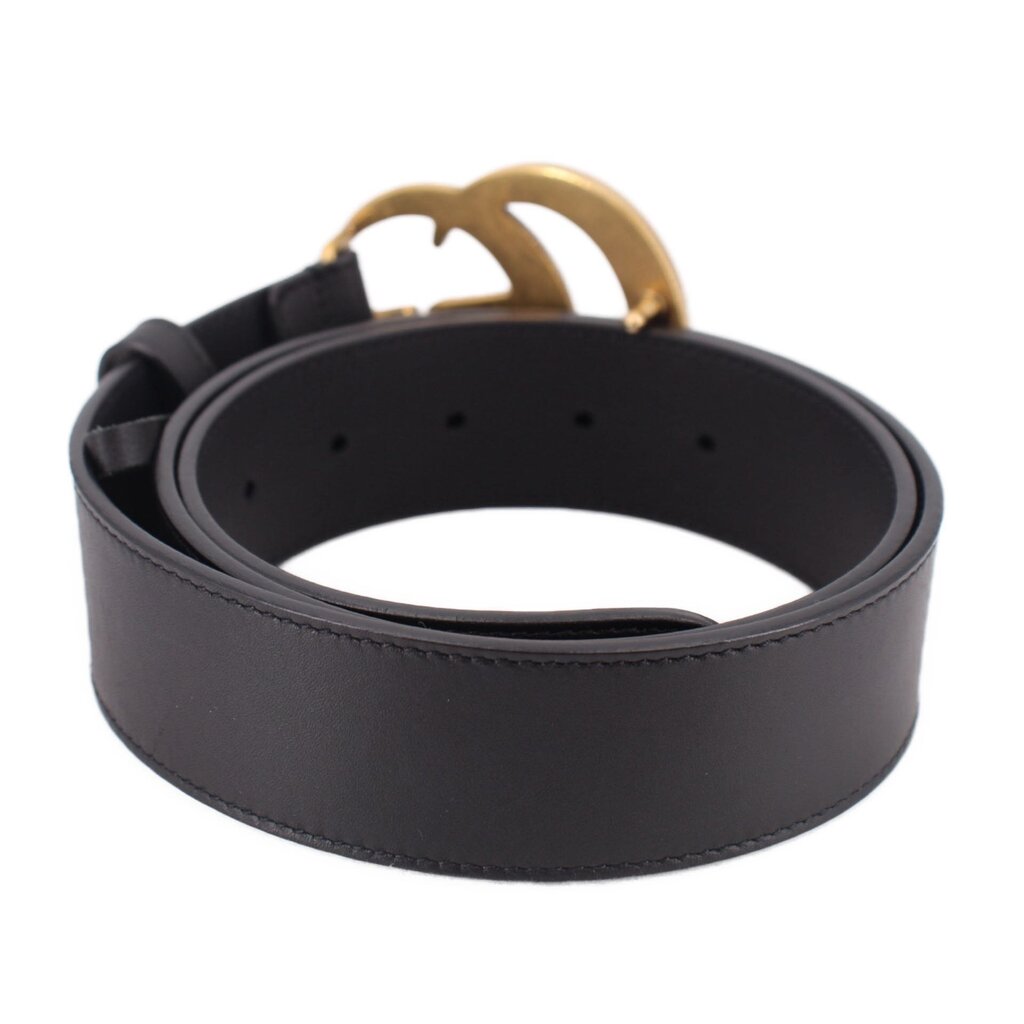 GUCCI Marmont black leather belt with belt holes and open buckle frame