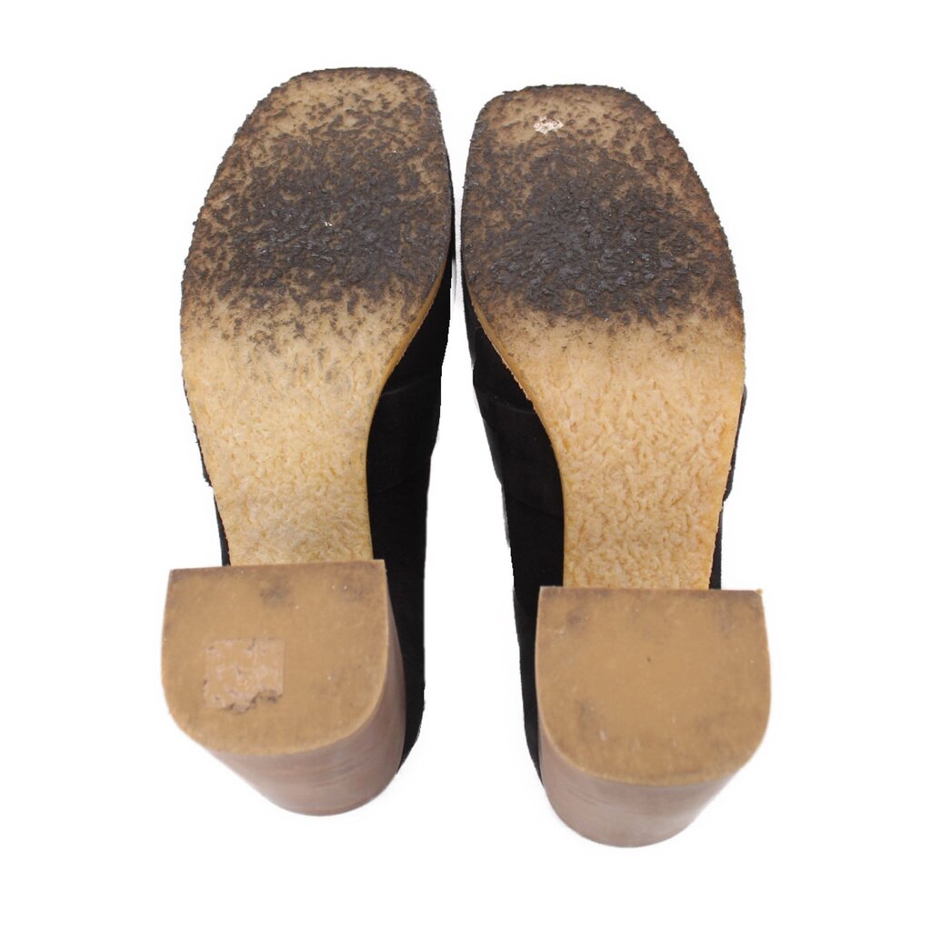 Pair of loafer bottoms with textured light tan suede footbeds