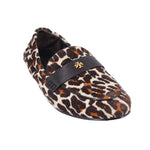 Leopard-print felt loafer with black leather strap and gold-tone logo detail