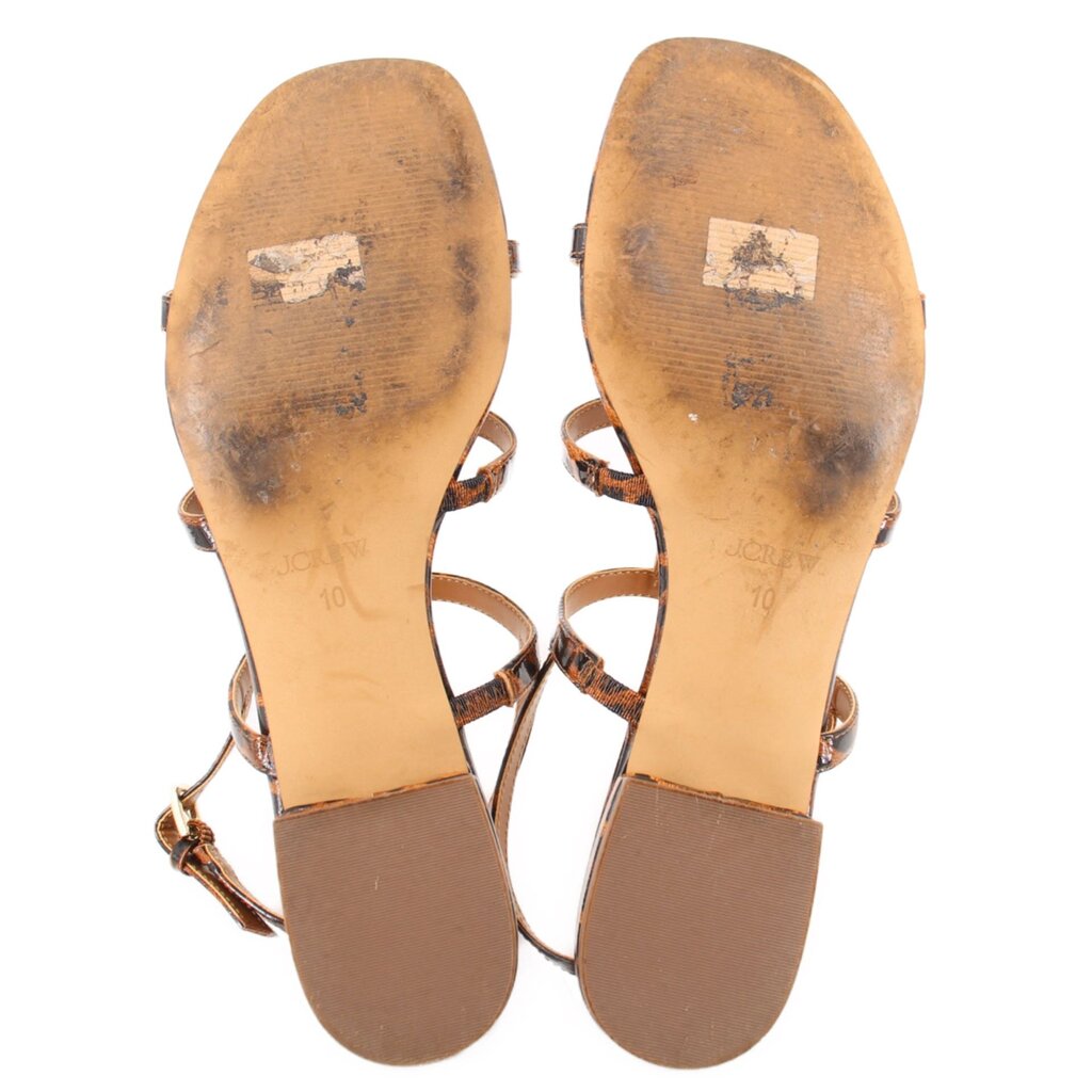 Pair of J.Crew sandals showing tan soles and brown heel patches