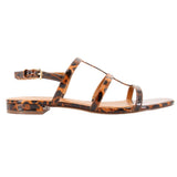 J.Crew leopard-print flat sandal, side view, with slim straps and ankle buckle