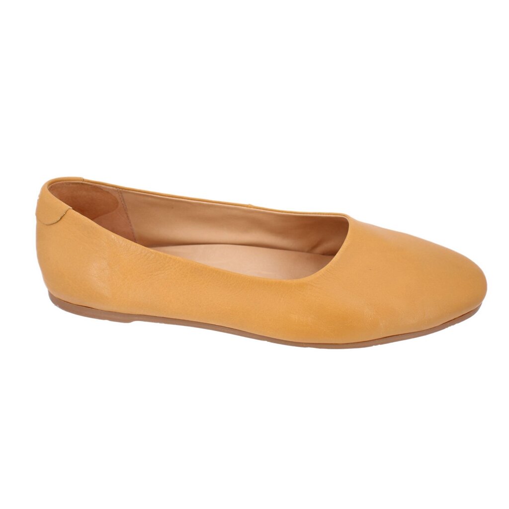Yellow leather flats with rounded toe and low-profile slip-on sole