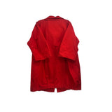 LIDA BADAY red rain jacket with hood, back view