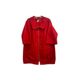 LIDA BADAY red rain jacket with zip front and hood, front view
