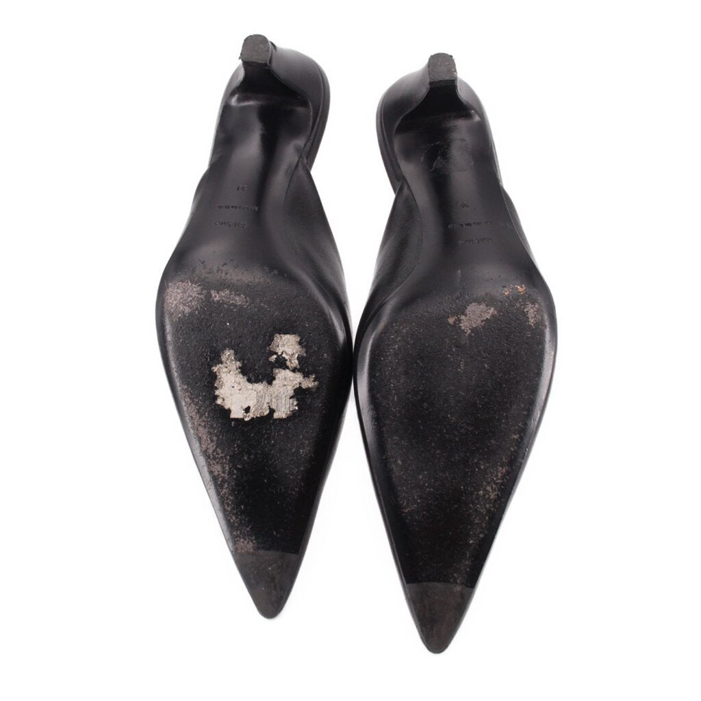 TOTEME black napa leather mule heels with speckled toe finish