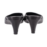 TOTEME black napa leather mule heels with open back and stacked heel, rear view