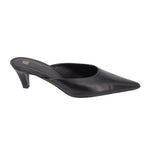 TOTEME black pointed-toe mule heels in napa leather, side view