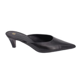 TOTEME black pointed-toe mule heels in napa leather, side view