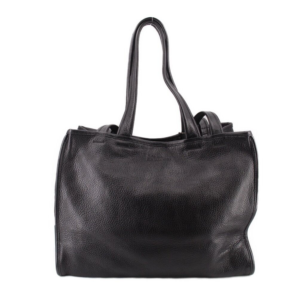 Telfar medium carry shoulder bag in black pebbled leather, front view with top handles
