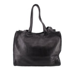 Telfar medium carry shoulder bag in black pebbled leather, front view with top handles