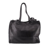Telfar medium carry shoulder bag in black pebbled leather, front view with top handles