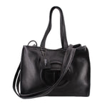 Telfar medium carry shoulder bag in black pebbled leather, open top with crossbody strap