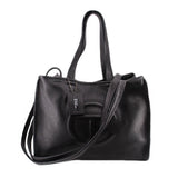 Telfar medium carry shoulder bag in black pebbled leather, open top with crossbody strap