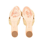 Gold woven sandal with insoles and soles visible, size markings