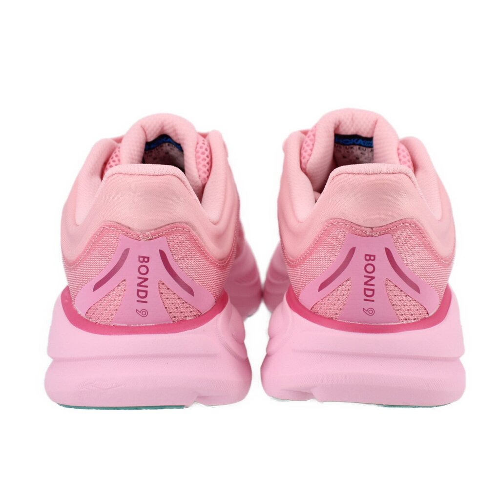 Back view of pink mesh sneakers with cushioned heel and heel-tab branding